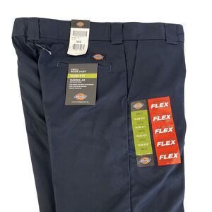 New Mens Dickies Twill Work Pants Slim Fit Size 34x32 NWT Blue Tapered